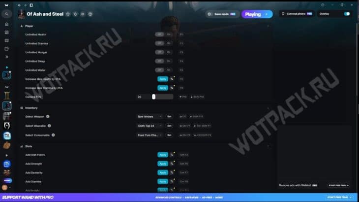 Интерфейс трейнера WeMod