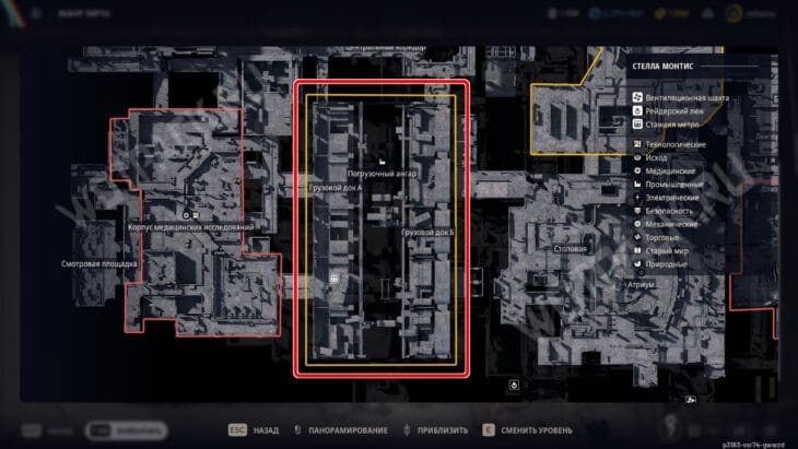 Расположение погрузочного ангара на карте Стелла Монтис