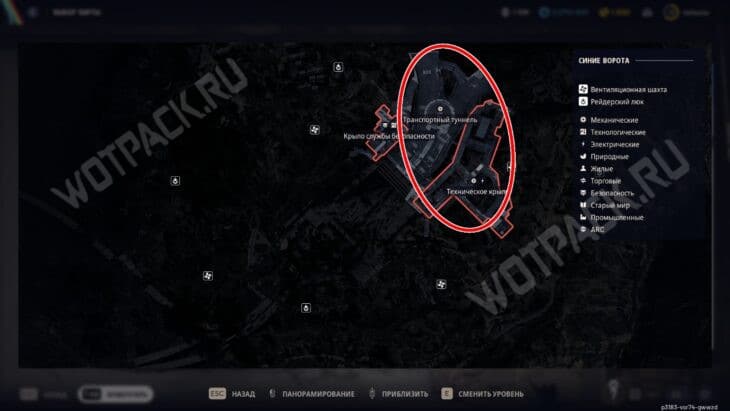 Карта подземной области синих ворот для поиска шестеренок