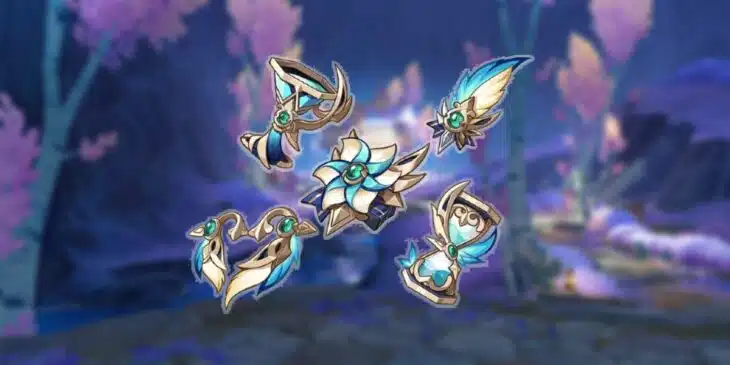 Перо, цветок, часы, кубок и корона из сета День восходящих ветров