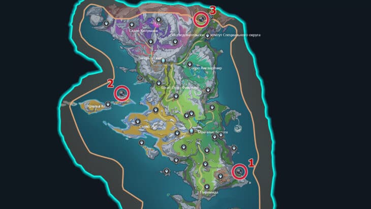 Карта с расположением всех святилищ на северной окраине