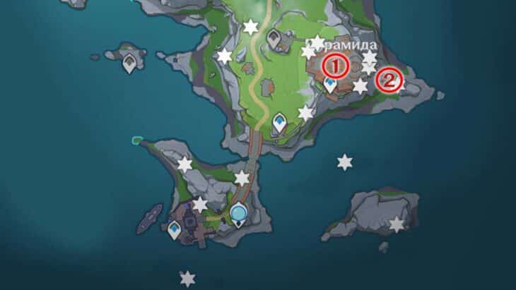 Расположение роскошных сундуков в области Пирамиды на карте
