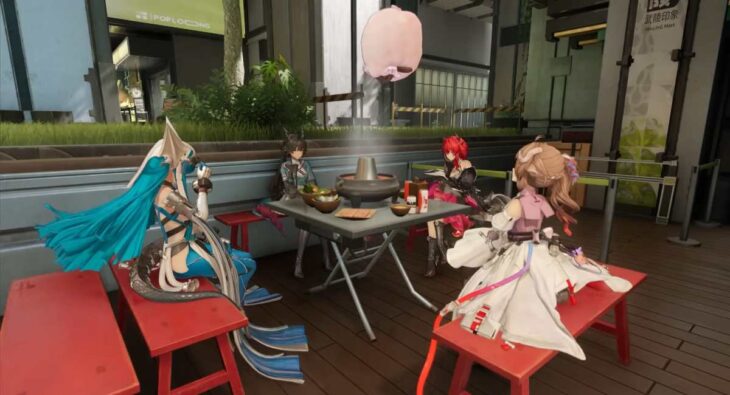 Чэнь Цяньюй, Лэватейн, Арделия и Панихида пьют чай