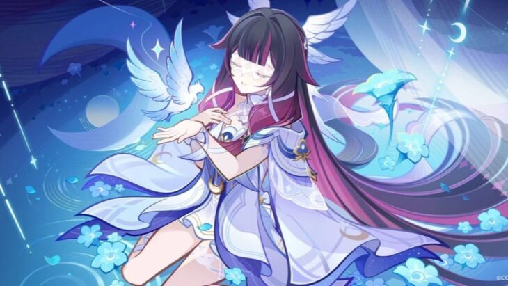 Коломбина с голубкой около руки