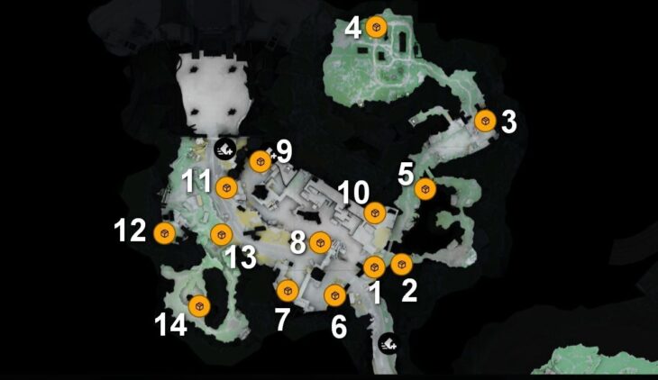 Расположение сфер на карте Перевала