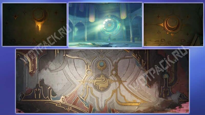 Фрески с изображением трех сестер в разных уголках Тейвата