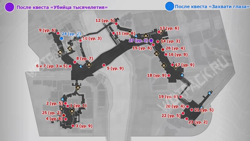 Расположение игроков на карте города Плоского