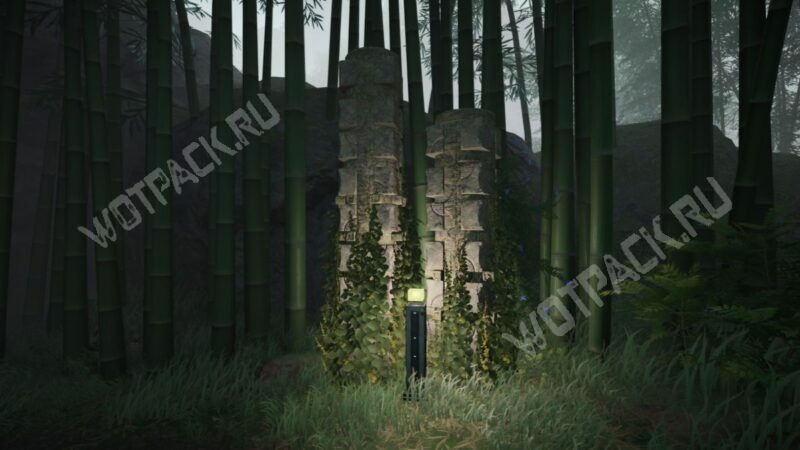 Направляющий огонь в роще около каменных столбов