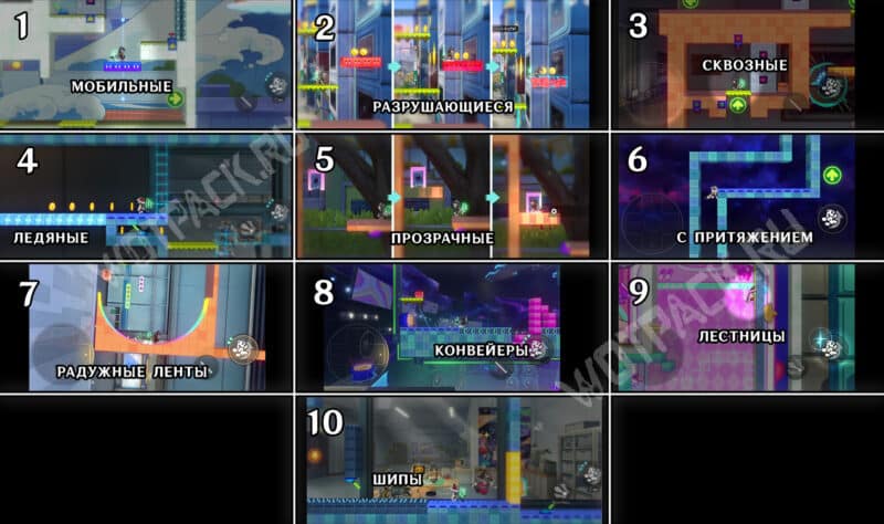 Все виды платформ в режимах "Двухмерный прыжок"