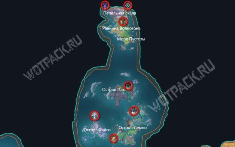 Расположение боссов на карте Нод-Края