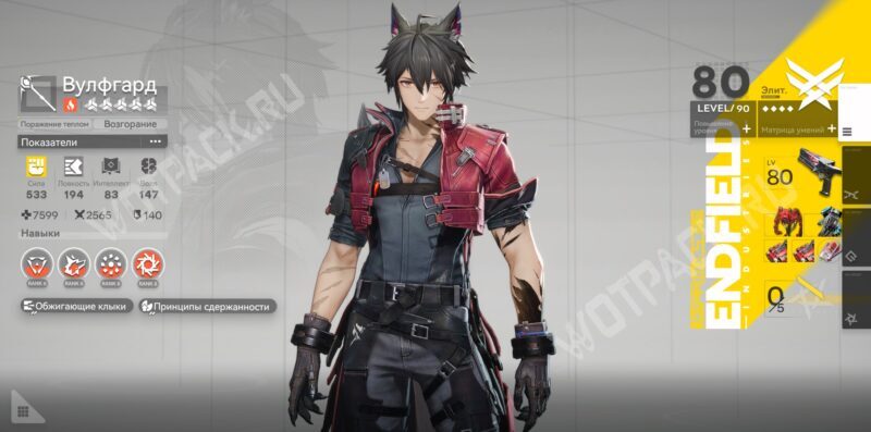 Вулфгард стоит в меню обзора и настройки снаряжения персонажа