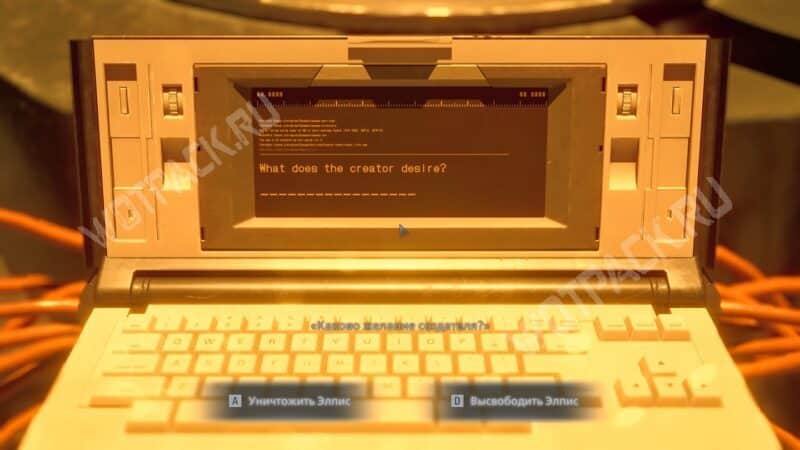 Вопрос "Какого желание создателя" на мониторе