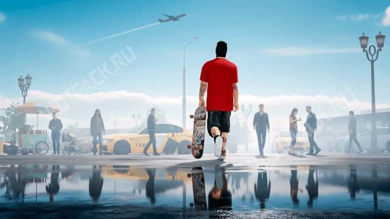 Персонаж со скейтом в локации Аэропорт