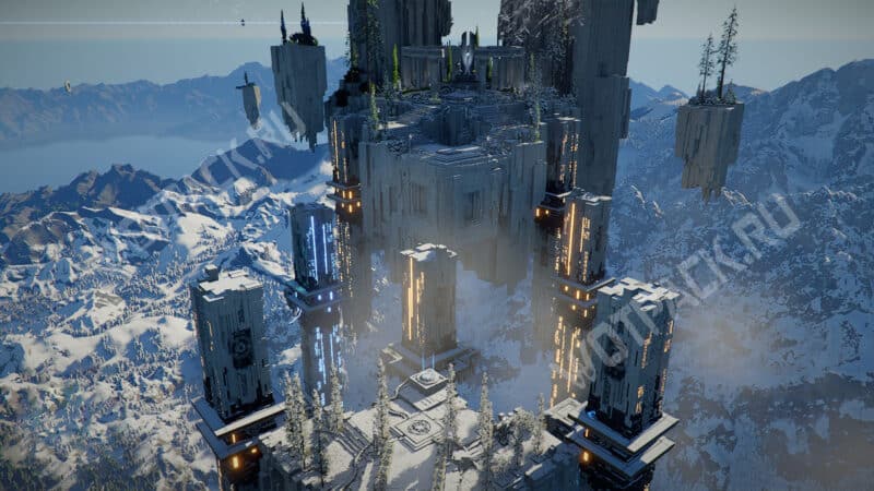 Парящий остров Святилища прозрения над заснеженными землями