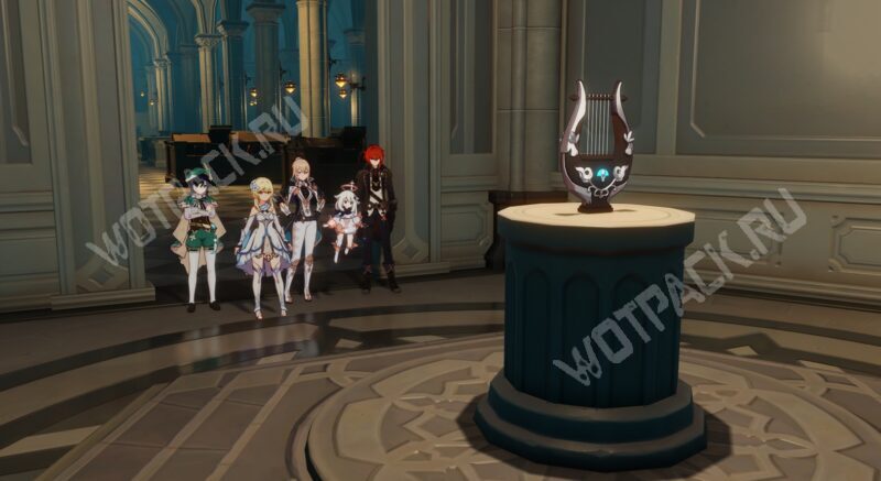 Венти, Джинн и Путешественник рядом с Небесной лирой