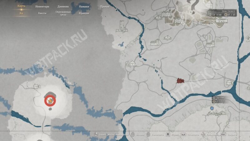 Расположение загадки с колоннами на карте
