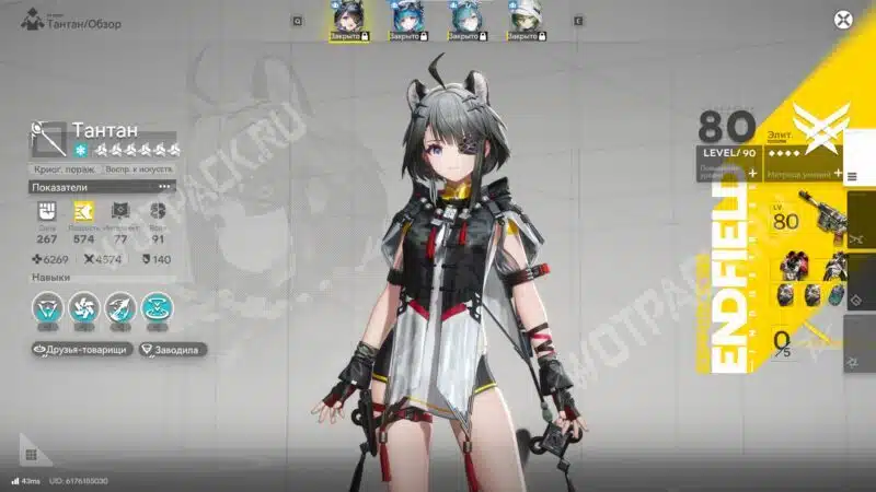 Тантан стоит в меню обзора персонажа