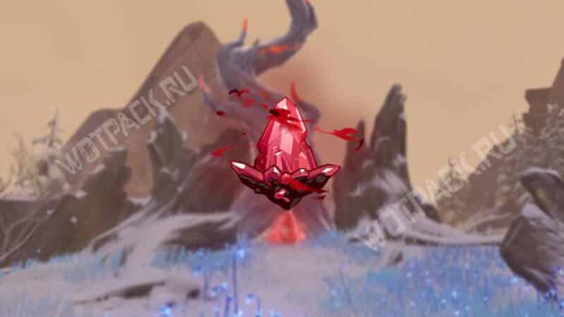 Apparition de cristaux rouges sur fond de bois