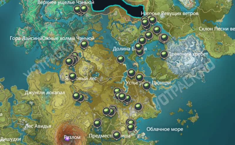 Интерактивная карта с изображением всех чашечек лотоса в Ли Юэ