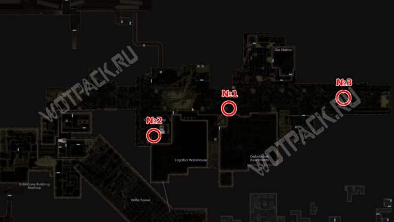 Расположение ящиков №1, №2 и №3