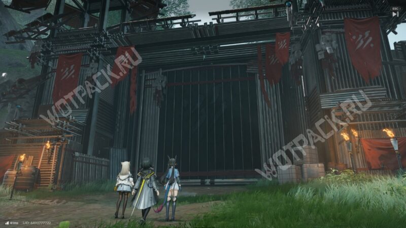 Эндмин, Перлика и Чэнь перед воротами в лагерь Циньбо