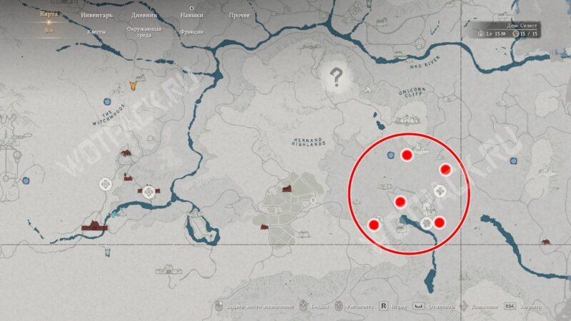 Расположение всех деревьев в Пороринском лесу