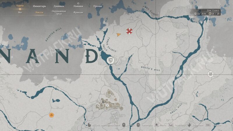 Карта с отметкой по квесту Украденная каменоломня