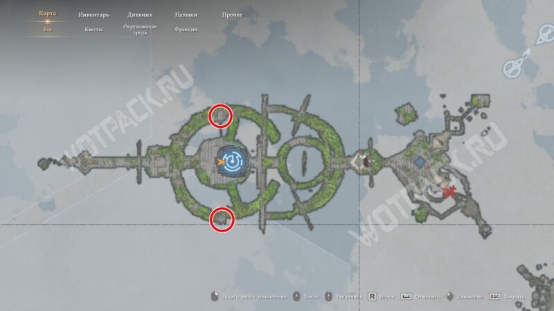 Расположение двух излучателей на карте Бездны