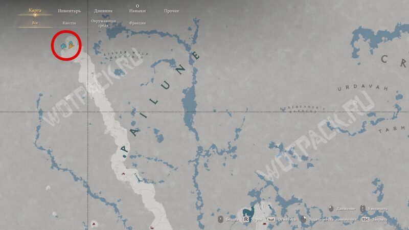 Расположение белого медведя на карте Пайвела