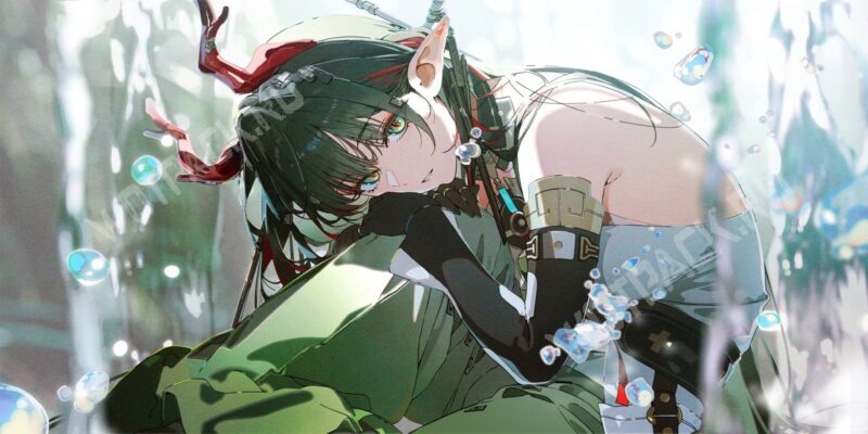 Чжуан Фанъи в окружении капель воды