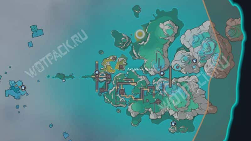 Местонахождение мнемонических кластеров на карте Академии Луян