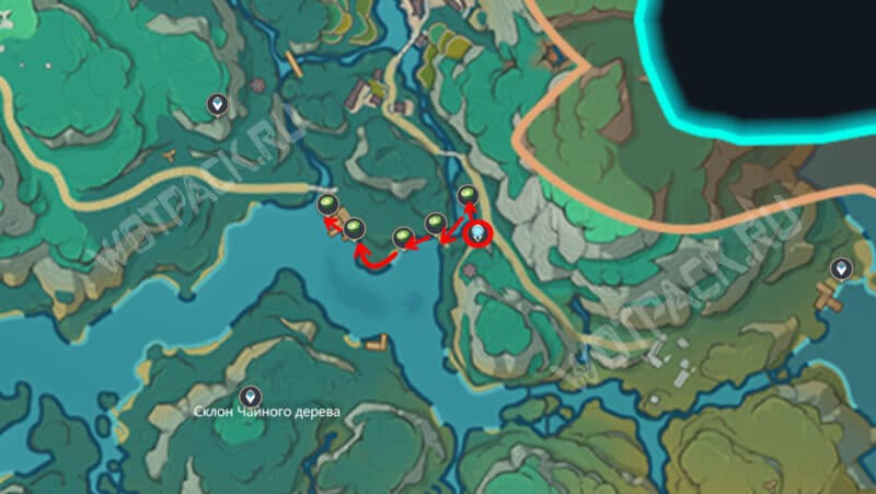 Маршрут сбора чашечек лотоса к северу от склона Чайного дерева