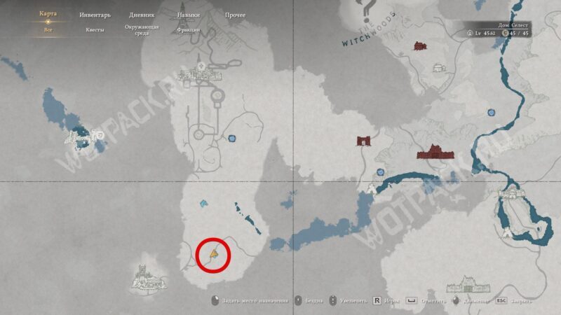 Расположение точки изучения навыка "Удар пальмары: Фокусировка" на карте