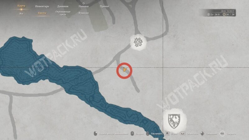 Расположение квестодателя "Мистический водопад" на карте Порорина