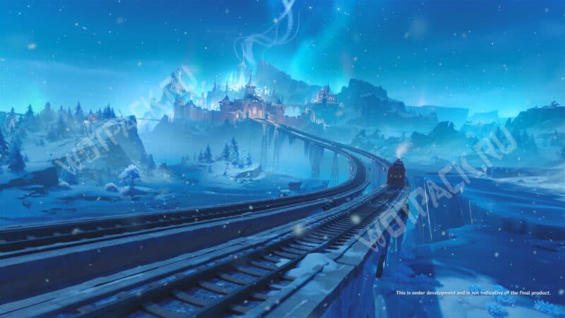 Пейзаж Снежной со столицей и железной дорогой