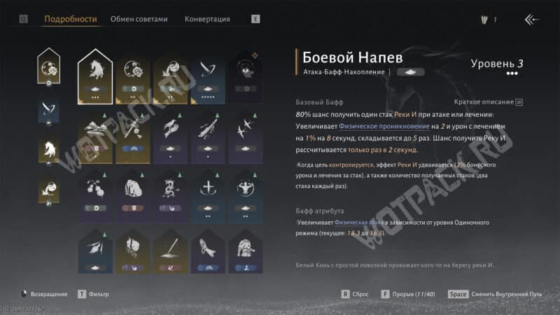 Меню пассивных способностей