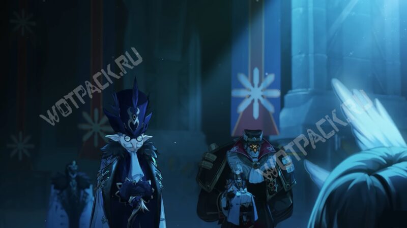 Пульчинелла стоит в зале рядом с Капитано и Сандроне