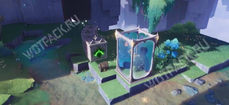 Перевозчик рядом с сундуком и стендом