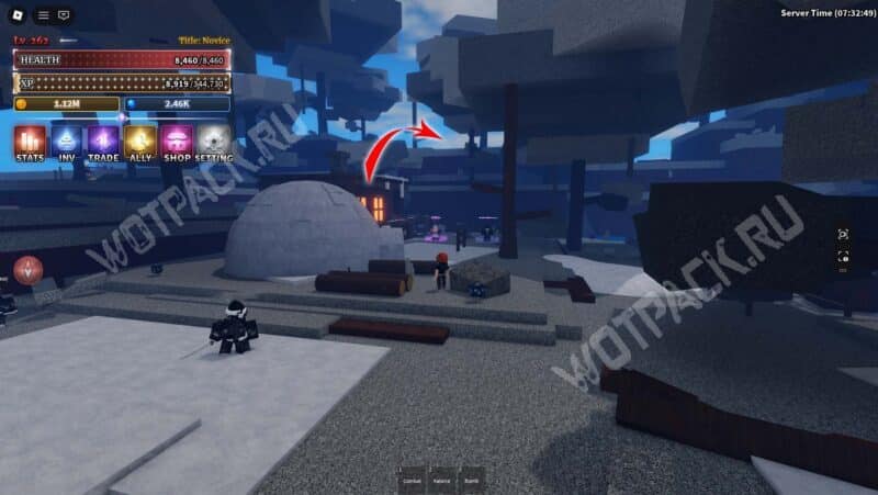 Маршрут через снежный дом к тренеру на первом острове