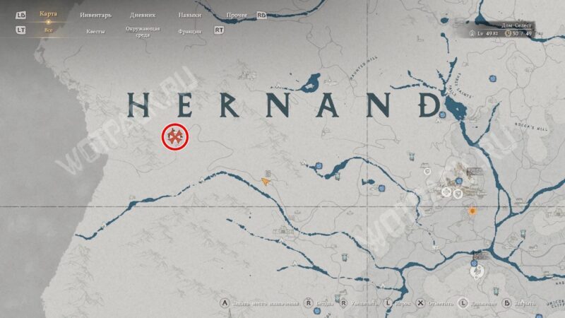 Расположение святилища благодати на карте Эрнанда