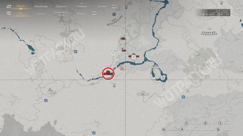 Расположение форта Первин на карте Эрнанда