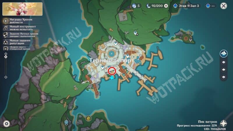 Расположение входа в руины под Терновым портом