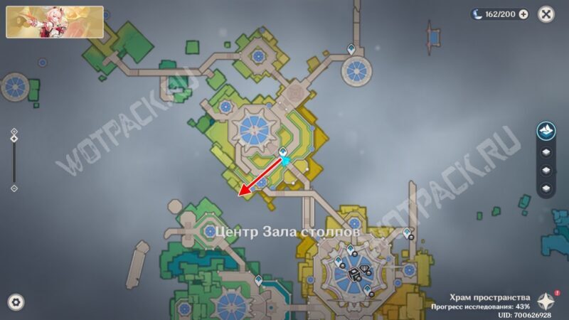 Карта с маршрутом от точки телепортации до входа в подземелье