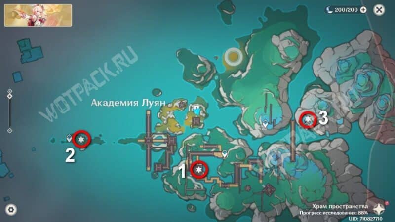 Расположение картин с журавлями на карте Аадемии Луян