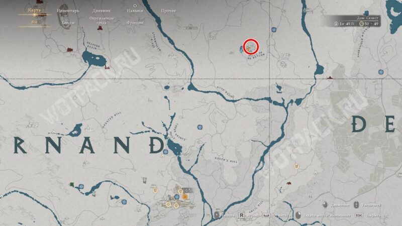 Расположение замка Арбория на карте Эрнанда