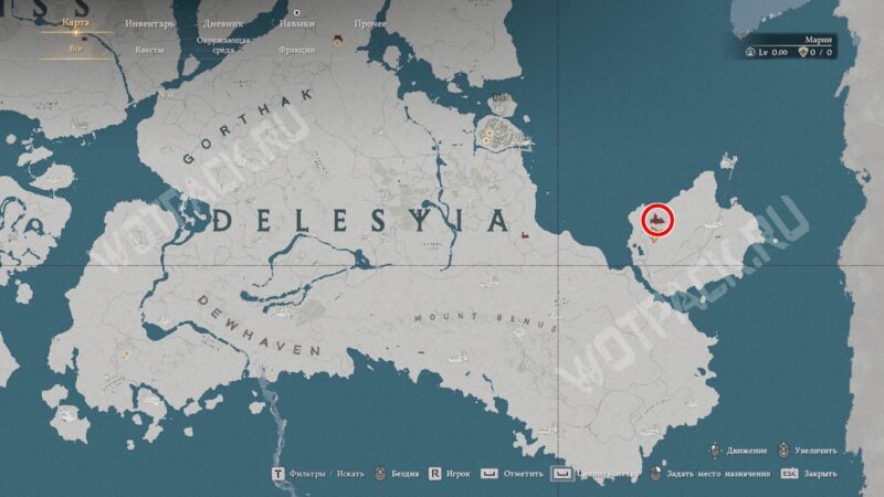 Расположение святилища прегрешений на карте Делесии