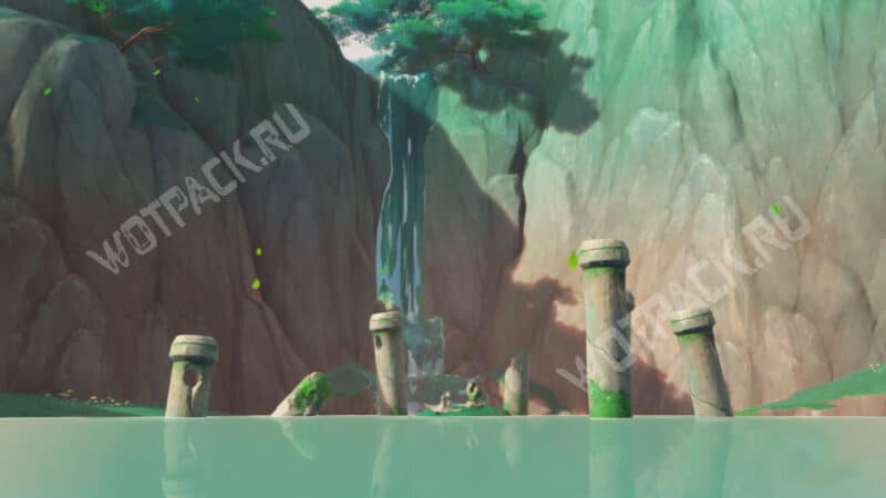 Каменные столбы рядом с водопадом в академии Луян