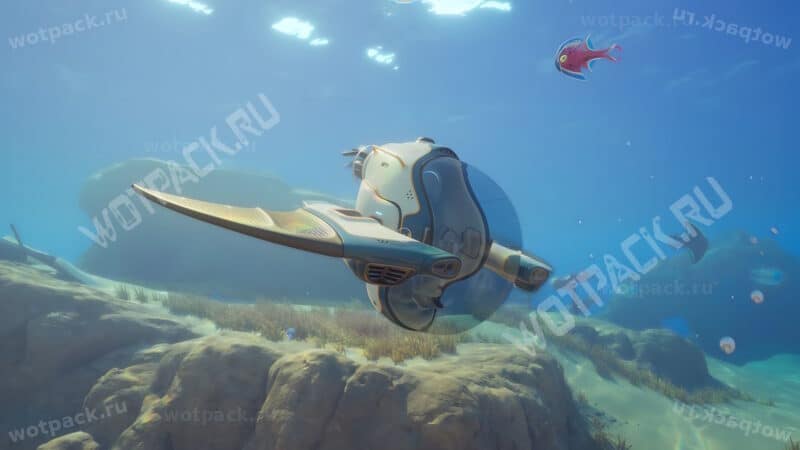 Колонист в батискафе Головастик у руин под водой