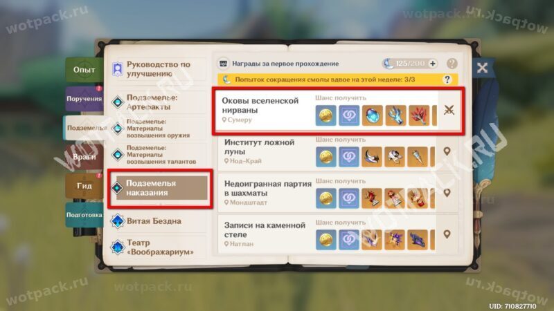 Выбор подземелий
