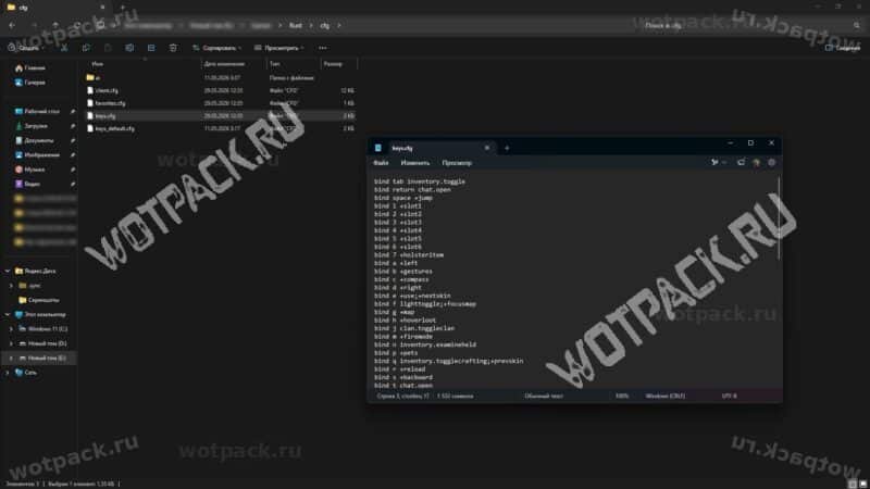 Открытый в блокноте файл keys.cfg